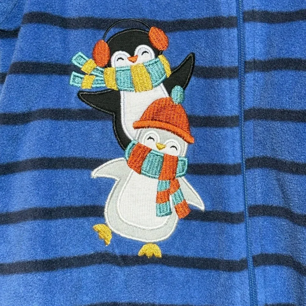Baby 3-6M Lot of 2 Fleece Zip-Up 1-Piece Red Plaid Blue Penguin Pajama Footies